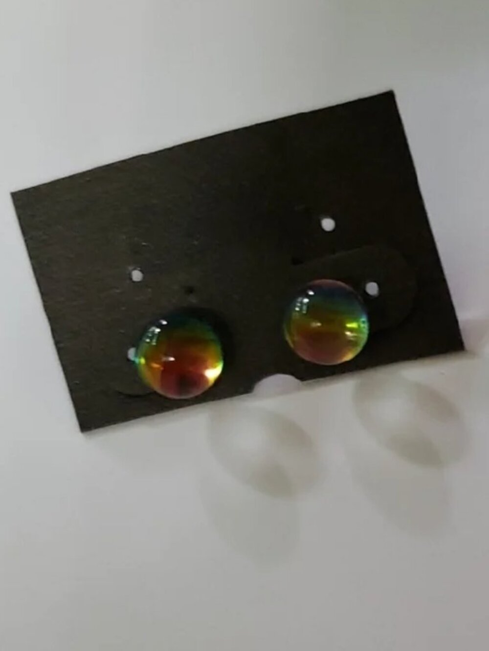 1980s Rainbow iridescent crystal ball ballotini studs, unisex post earrings NWOT